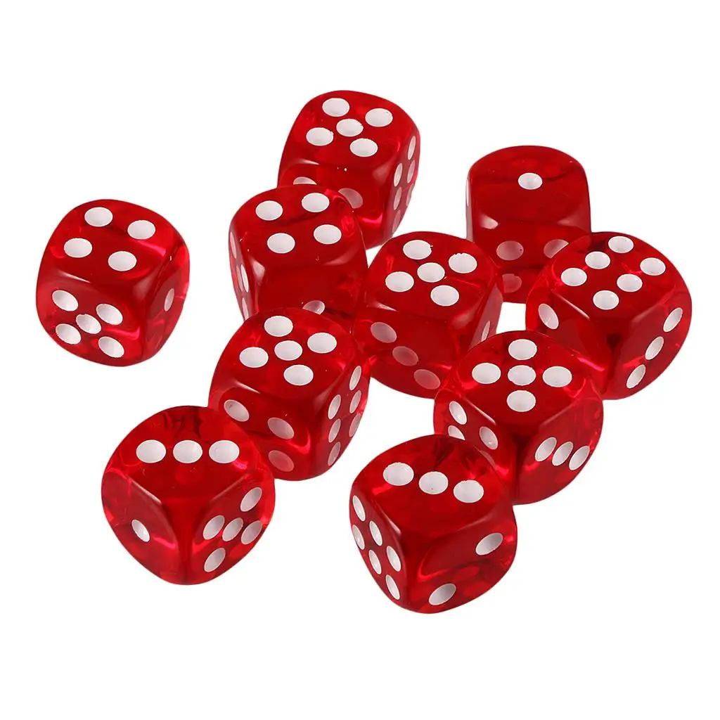 Red Six Sided Dice Set Acrylic Spot D6 Gaming Dice Collection for TRPG Family Party Game