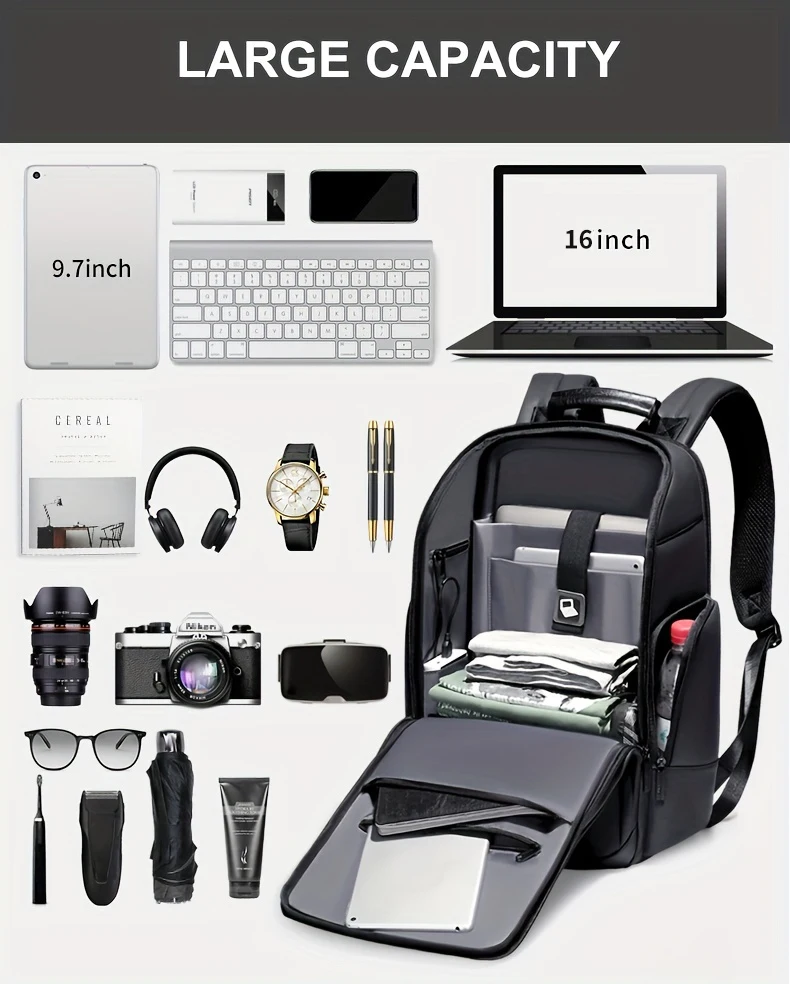 Fenruien Waterproof Backpacks USB Charging School Bag Anti-theft Men Backpack Fit 15.6 Inch Laptop Travel Backpack High Capacity