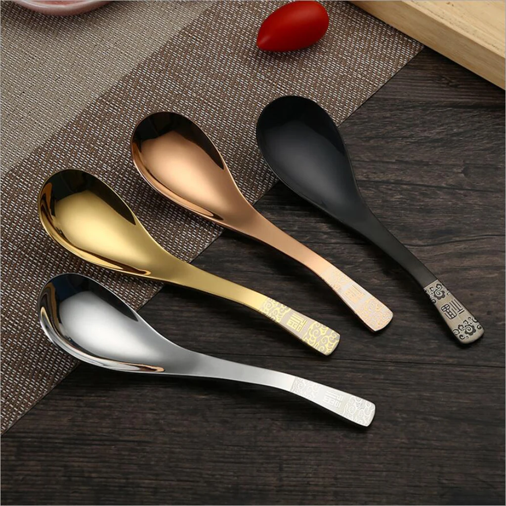 Stainless Steel Round Dessert Soup Ice Spoon Kitchen Cutlery Flatware
