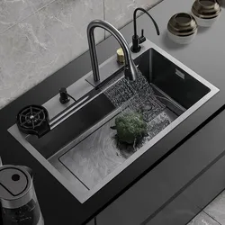 Multifunctional Stainless Steel Kitchen Sink Nano Flying Rain Waterfall Black Handmade Large Single Tank Vegetable Washing Basin