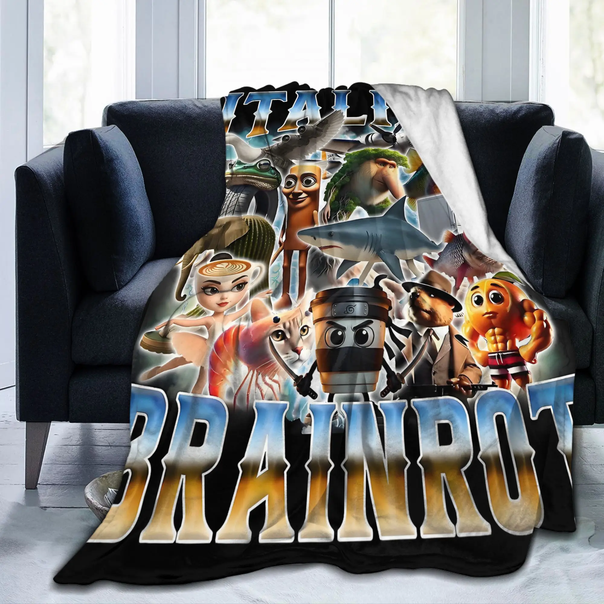 Custom Brainrot Meme Blanket 3D Print Soft Flannel Fleece Warm Funny Chaos  Throw Blankets for Car Bed Sofa Bedspreads