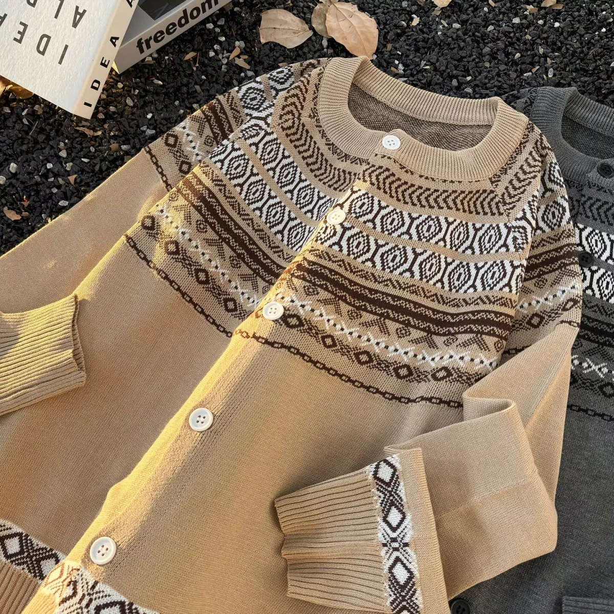 American Lazy Fair Isle Strickpullover, Strickjacke, locker, lässig, lockeres Gefühl, vielseitige Oberbekleidung, Oberteil, Polyesterfaser, Winter, lang...