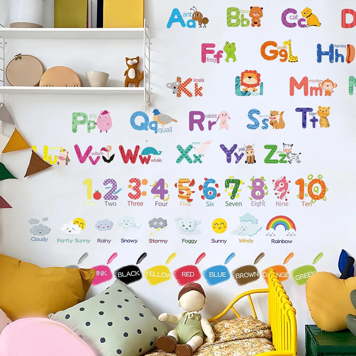 

Cartoon Animal Alphabet Wall Sticker For Kids Room Nursery Scholl Classroom ABC Letters Numbers Wall Decal