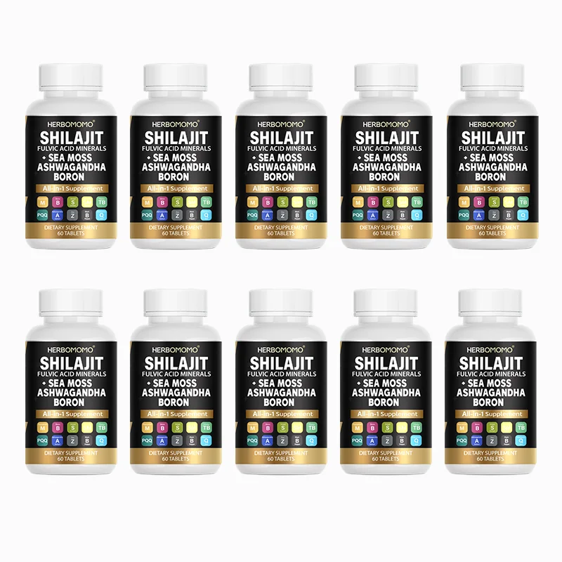 Shilajit Supplement 10,000mg with Sea Moss 6000mg Tribulus, Boron, Magnesium - 10 in 1 Non-GMo, Plant-Based, Pure &  Organic,