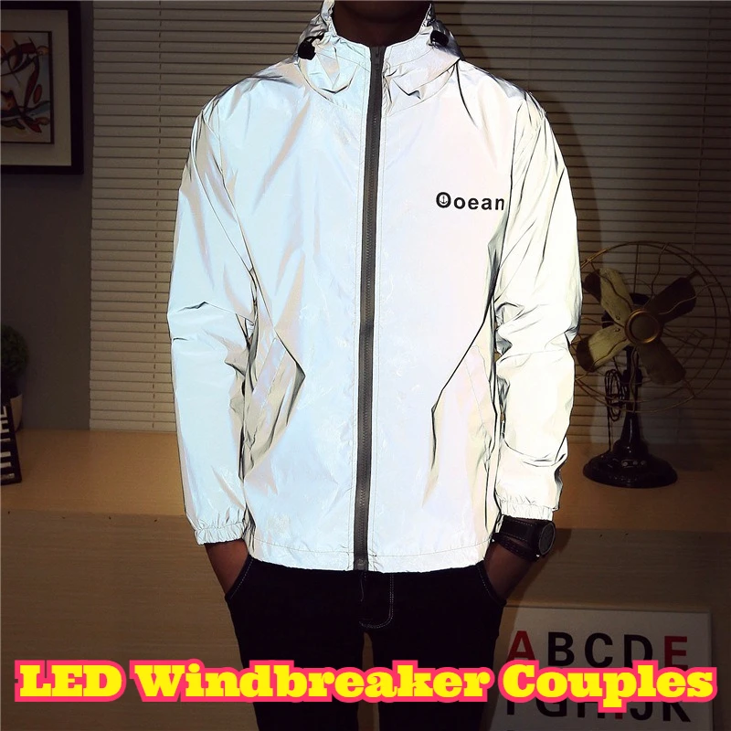 Led light up blusão casais ciclismo jaqueta reflexiva combinando noite correndo esportes usar suas dela capa de chuva de segurança ao ar livre