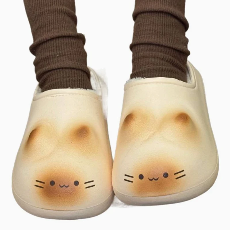 

Плюшевые тапочки с кошачьей лапой, женские непромокаемые домашние и уличные туфли, нескользящие тапочки, осенне-зимние теплые домашние туфли без шнуровки для пар