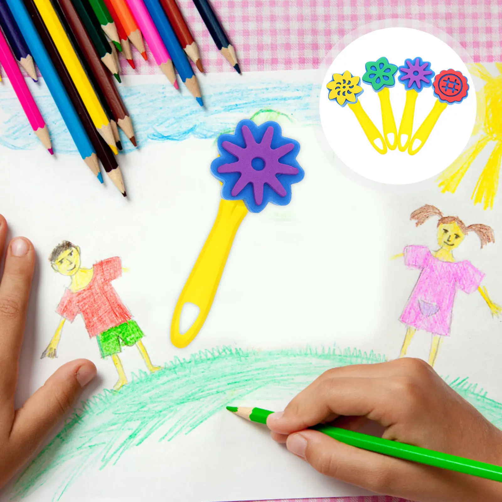 

Набор из 4 детских художественных кистей-штампов из пенопласта, инструменты для раннего развития, рисования и творчества для малышей