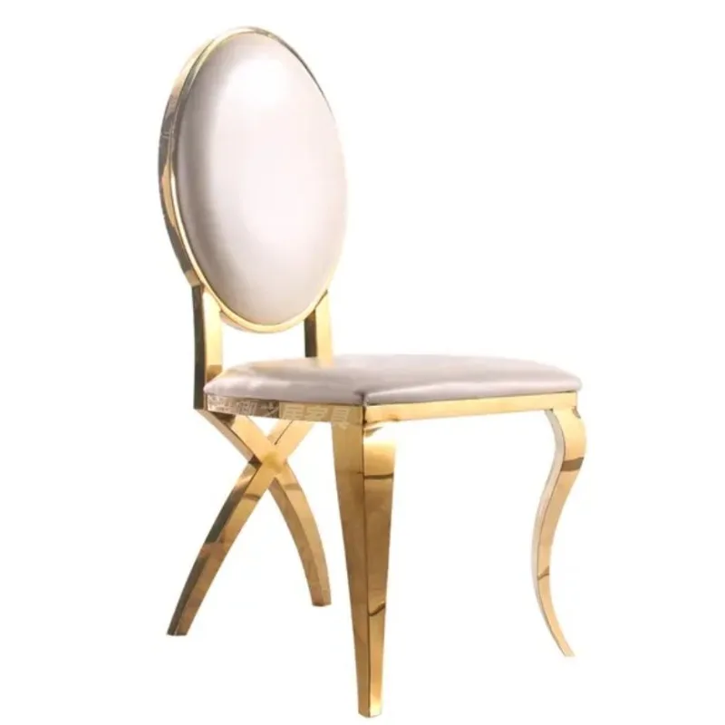 Light luxury stainless steel round back fancy gold Internet celebrity metal dining chair electroplated backrest high-end