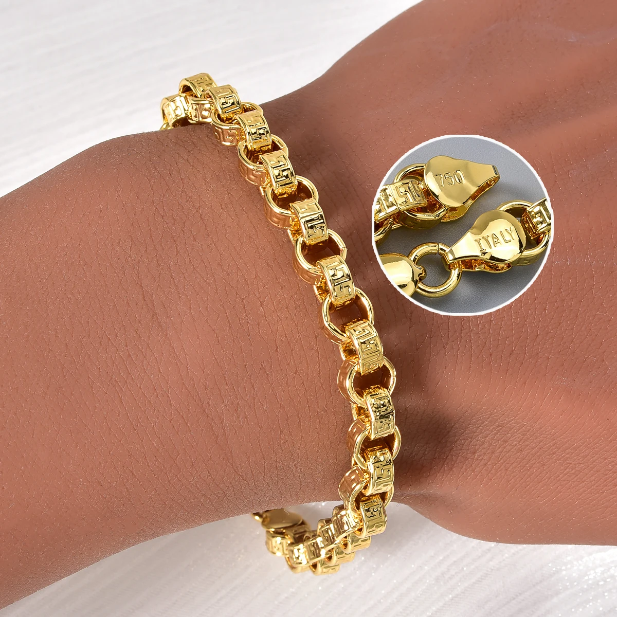 

Italy 750 Bracelet Cool Copper Bracelet 18k Gold Plated Hip-Hop Daily Men Jewelry Accessories For Friends Gifts