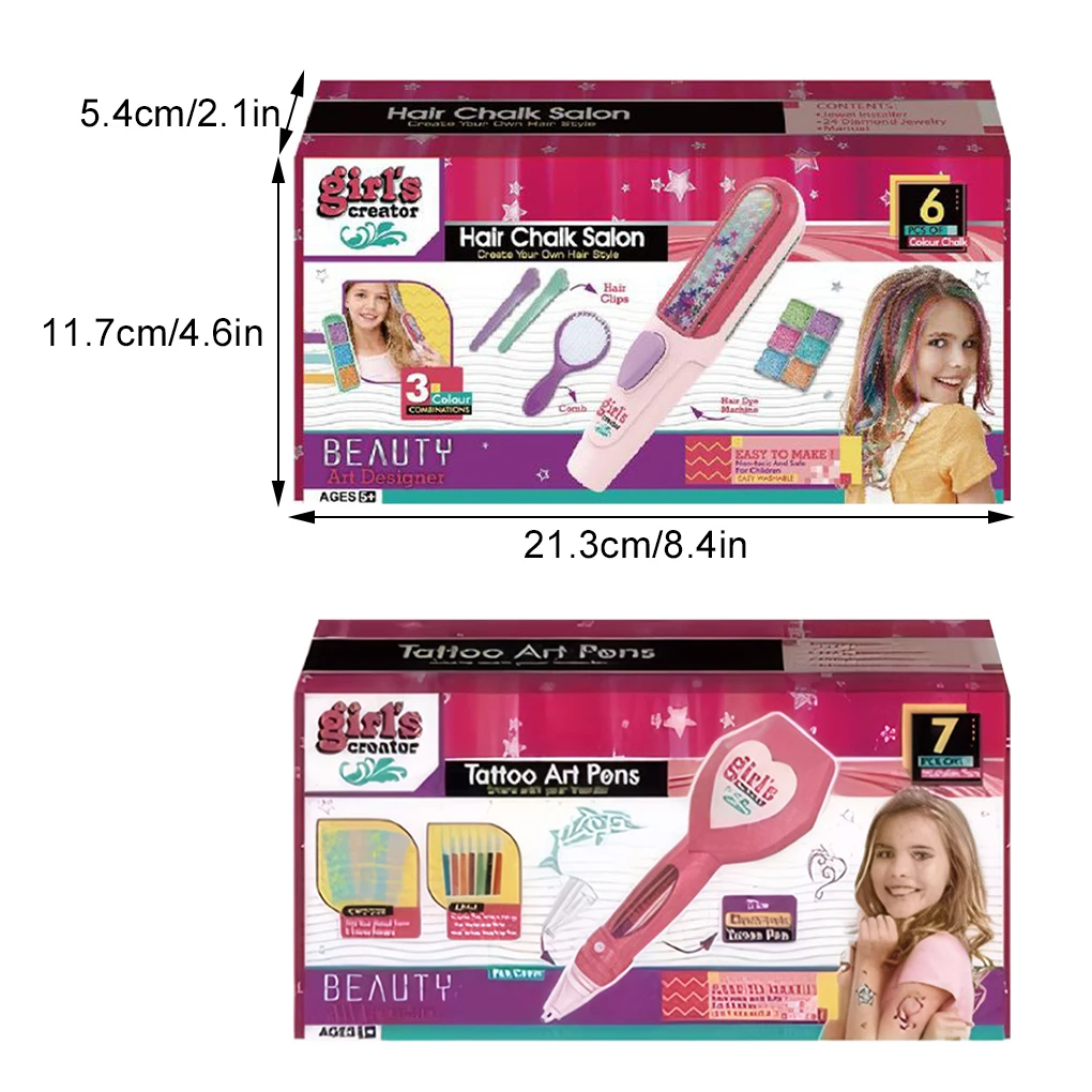 อุปกรณ์ทำสีผม DIY สำหรับเด็กผู้หญิง อุปกรณ์ทำสีผมและสักแขนหลากสีในชุดจัดแต่งทรงผม