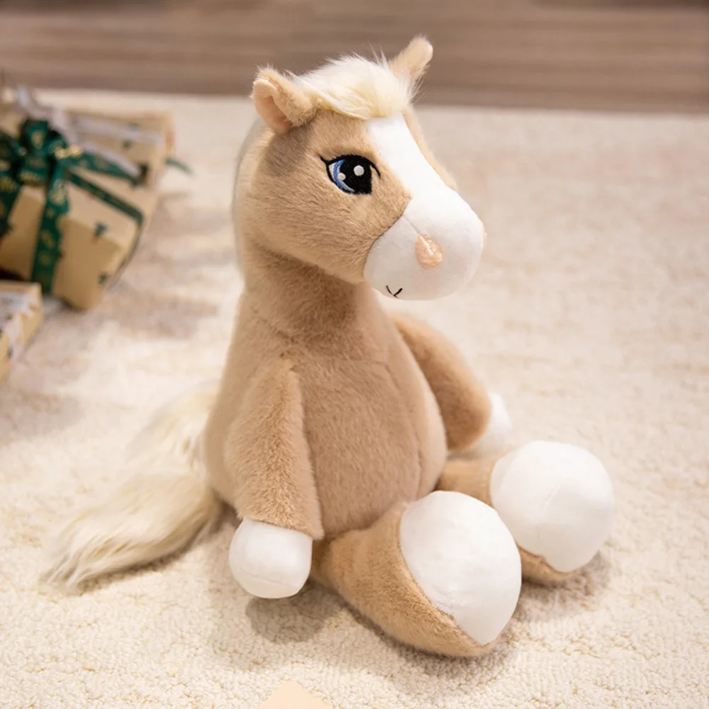 

Simulation Sitting Foal Plush Doll with Mane Long Tail Horse Plush Toys PP Cotton Fluffy Tail Cartoon Horse Stuffed Toy Children
