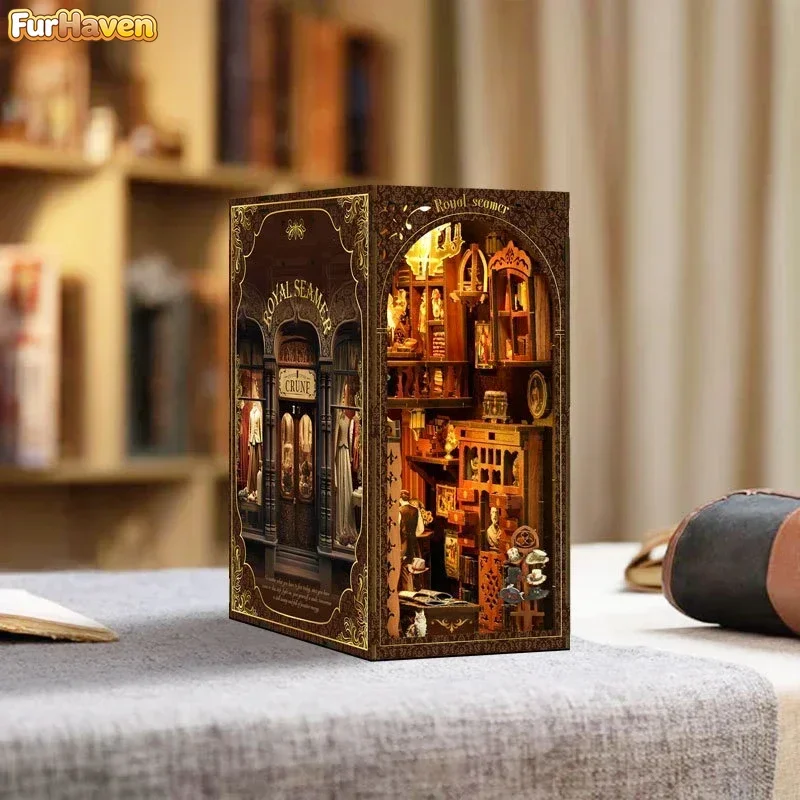 

Книжная полка Royal Sewing Maching Store для домашнего декора, ретро-набор для самостоятельной сборки деревянной миниатюрной книжной полки-уголка, миниатюрные наборы для рукоделия, подарки ручной работы для взрослых