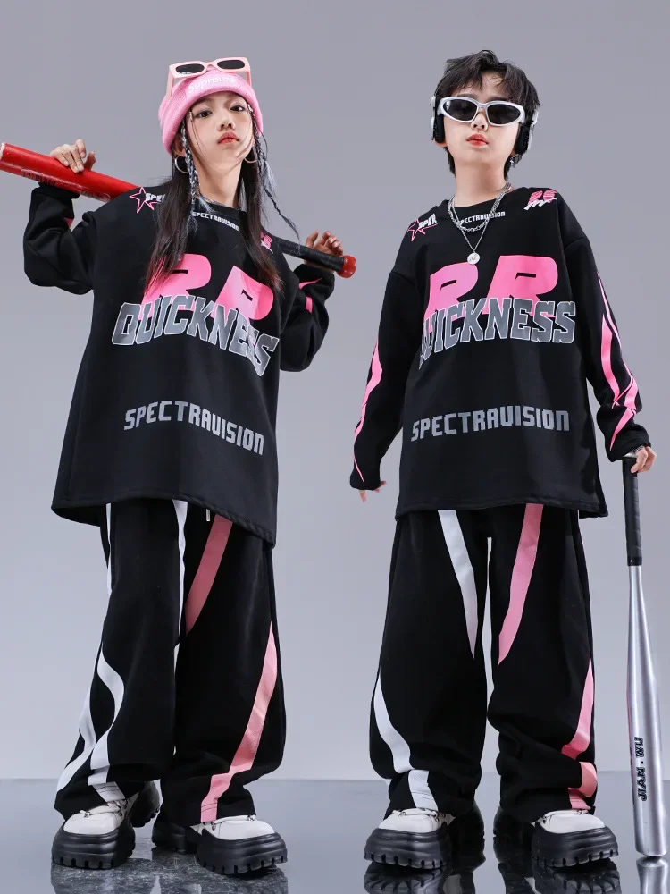 

Kids Hip Hop Clothing Black Tops Streetwear Harajuku Jogger Tactical Cargo Pants for Girls Boys Dance Costume Clothes