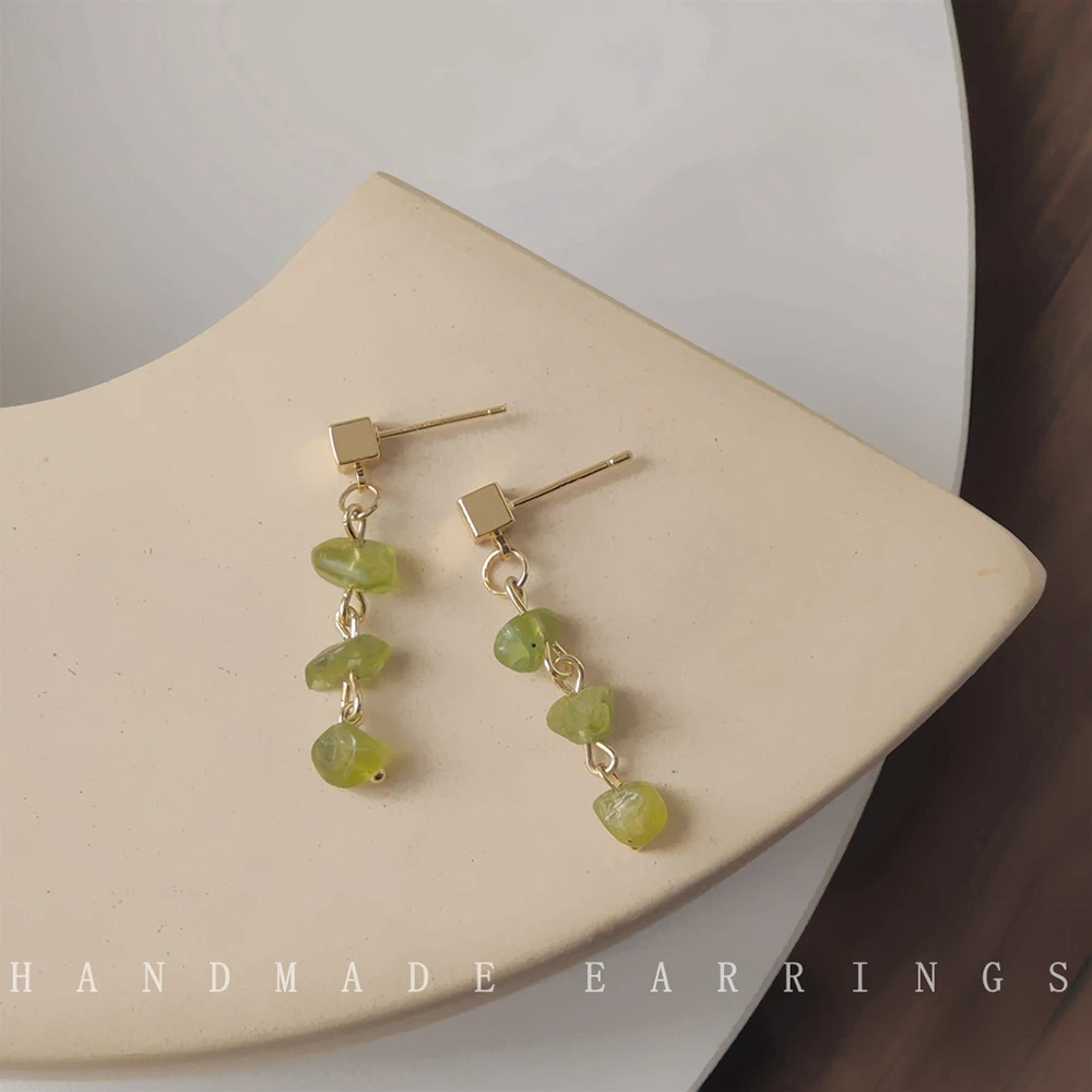 Mặt Đá Peridot Thiên Bông Tai Handmade Peridot Bông Tai Nữ Đơn Giản Thời Trang Phụ Kiện Trang Sức Tháng 8 Sinh Tử Phù Bông Tai