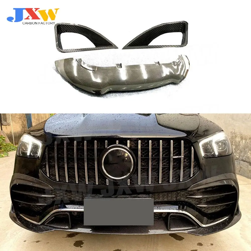 

For Mercedes Benz GLE Class W167 GLE53 AMG SUV 2020 Dry Carbon Fiber Front Bumper Lip Spoiler Splitter Air Vent Outlet Fog Lamp