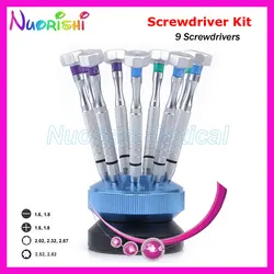 SS2012B9 Nice Metal Glasses Eyeglass Watch Sunglass 9pcs Screwdriver Screw Driver Set Kit With Aluminum Stands