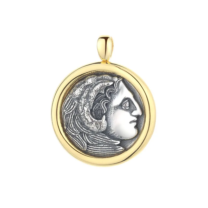 

DLSS-1 ZFSILVER 925 Silver Fashion Luxury Hercules Retro Gold Ancient Coin Necklace Pendants Without Chain Women Wedding Jewelry