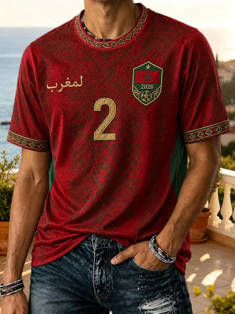 Sommer Neu Marokko Fußball Fan Kurzarm T-Shirt Herren Damen Rot Buchstaben-Print Fußballtrikot Sport Freizeit Oberteil Familie Kinder T-Shirts