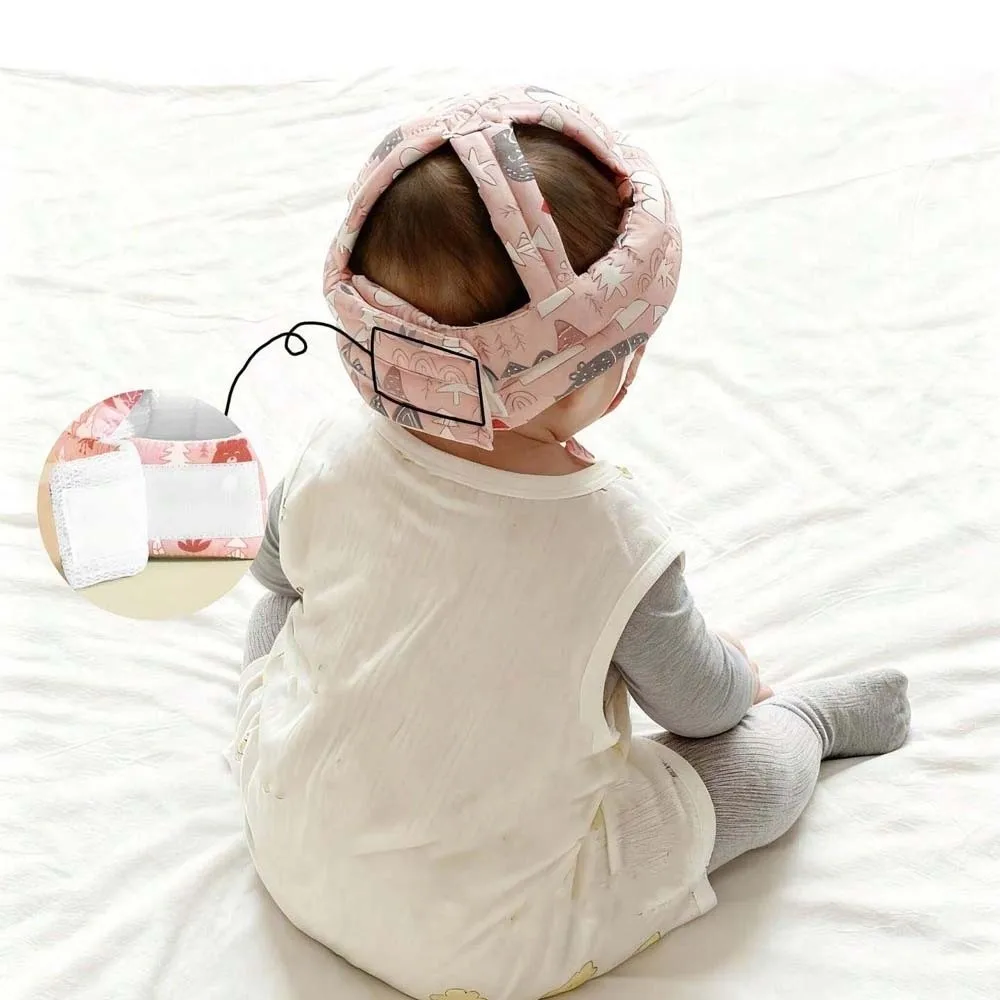 Adjustable Strap Safety Helmet Cartoon Pattern Soft Cotton Head Protector Lightweight Breathable Mesh Infant Cap Learning Stage