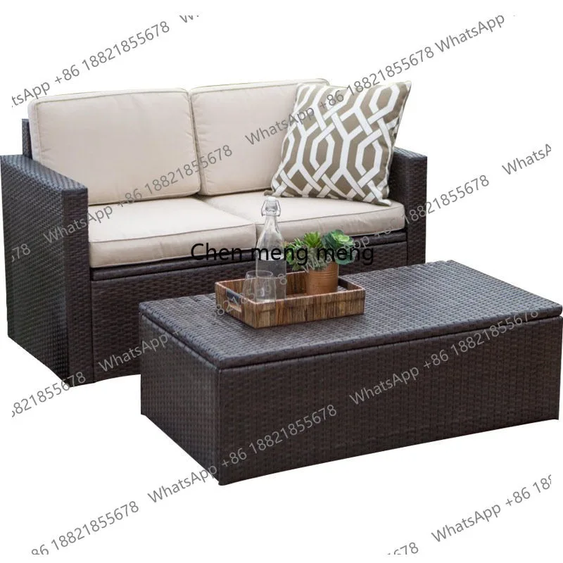 Outdoor balcony garden living room storage small apartment rainproof sunscreen rattan chair coffee table, combination furniture