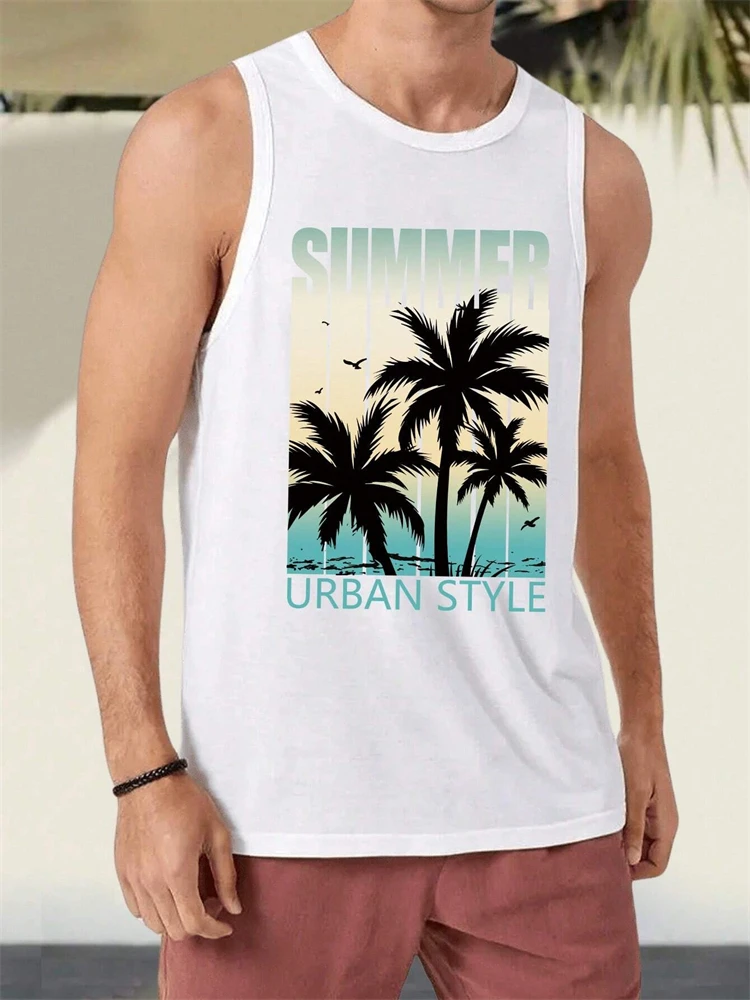 Men's Sunset Beach 3D Print Tank Top Stylish Hawaiian Vacation Style New Summer Arrival: Loose-Fit Round Neck Sleeveless Tank