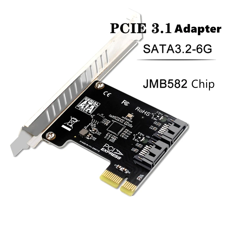 

SATA PCI E Adapter 2 Ports SATA 3.1 To PCIe X1 Expansion Adapter Card Riser 6Gbps JMB582 SATA3.1 PCIe PCI-e 1x Add On Cards