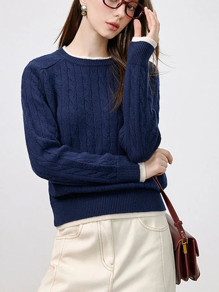 Comodo maglione lavorato a maglia di lana Falso in due pezzi Casual rotondo Ne Long Sve Autunno Inverno Versatile Ele Top Fas da donna...