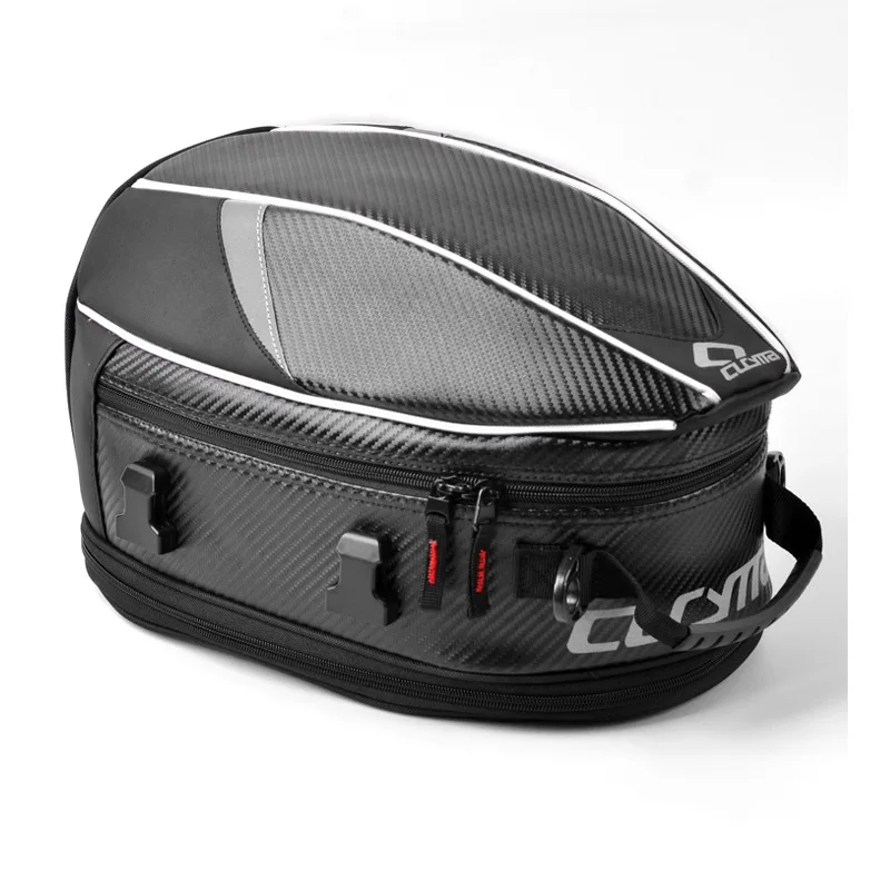 CUCYMA Motorcycle Rear Seat Tail Bag Expandable Large Capacity Carbon Fiber Luggage with Rain Cover for Touring Travel