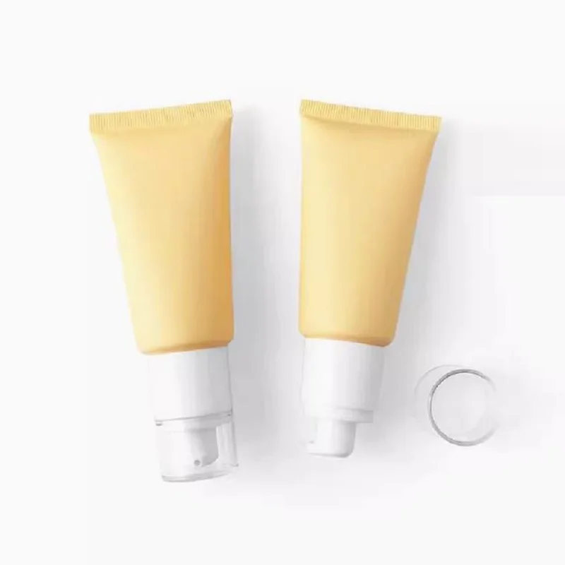 30Pcs50G Empty Frost Yellow Cosmetic Soft Tube With Airless Pump Acrylic Lid Cream Plastic Bottle Foundation Skin Care Sunscreen