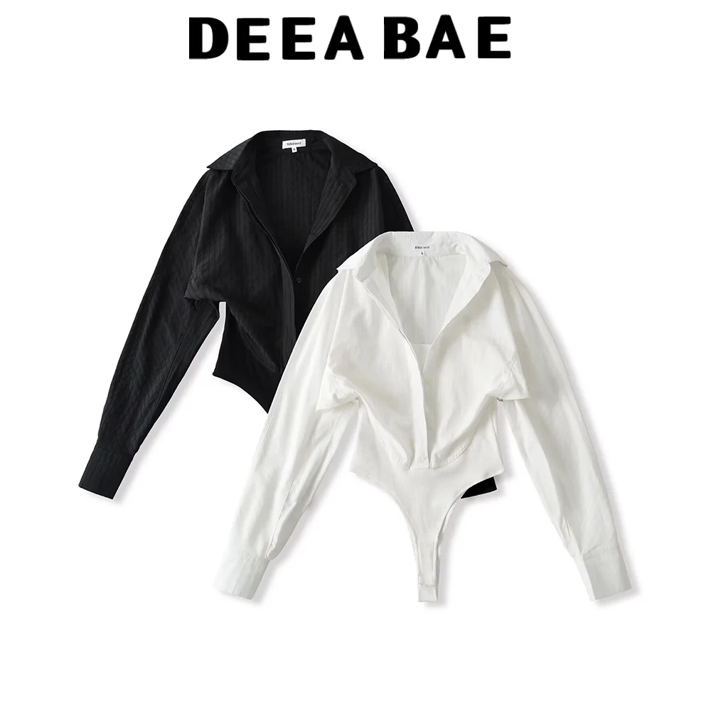 

DEEABAE Сексуальная короткая рубашка с v-образным вырезом и длинными рукавами, комбинезон, сладкая и пикантная девушка, облегающий крой, демонстрирующий фигуру, повседневная одежда на улице