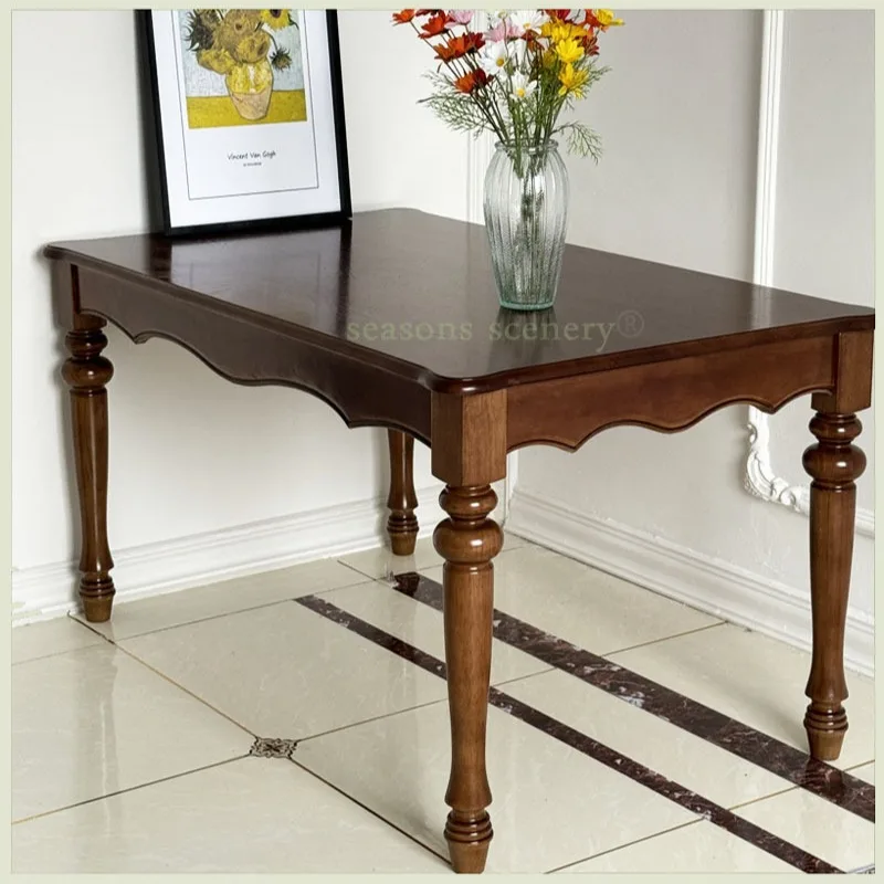 

All solid wood American dining table, household dining room table and chair combination retro rectangular table