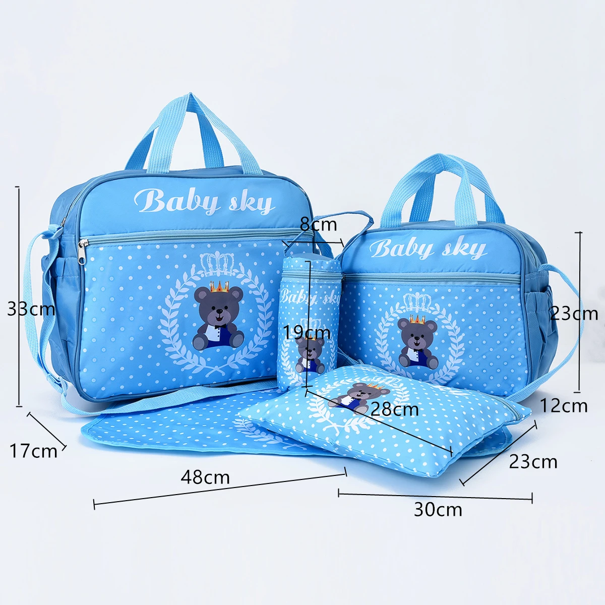 Mommy Bag Five Piece Bag Fashion Print Bears Multifunctional Large Capacity One Shoulder Crossbody Maternal Baby Bag Diaper Bag