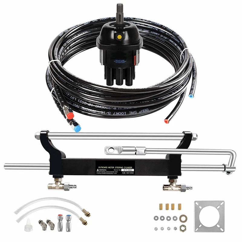 BHS-350 Outboard Hydraulic Steering System 350 HP 26 feet Stainless Steel Cylinder, Helm Pump, Hose, Steering Wheel Boat Yacht