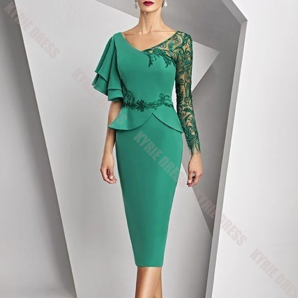 Customized Mother of The Bride Dresses 2026 V Neck Ruffle Sleeves Lace Applique for Women Wedding Guest Gown Party Evening Dress