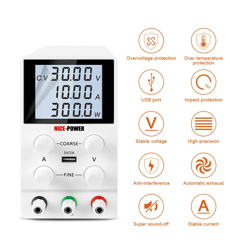 30V 10A 12V 24V Regulated Adjustable Switching DC Power Supply For Bench Laboratory LifePO4 Test Computer Mobile Phone Repair