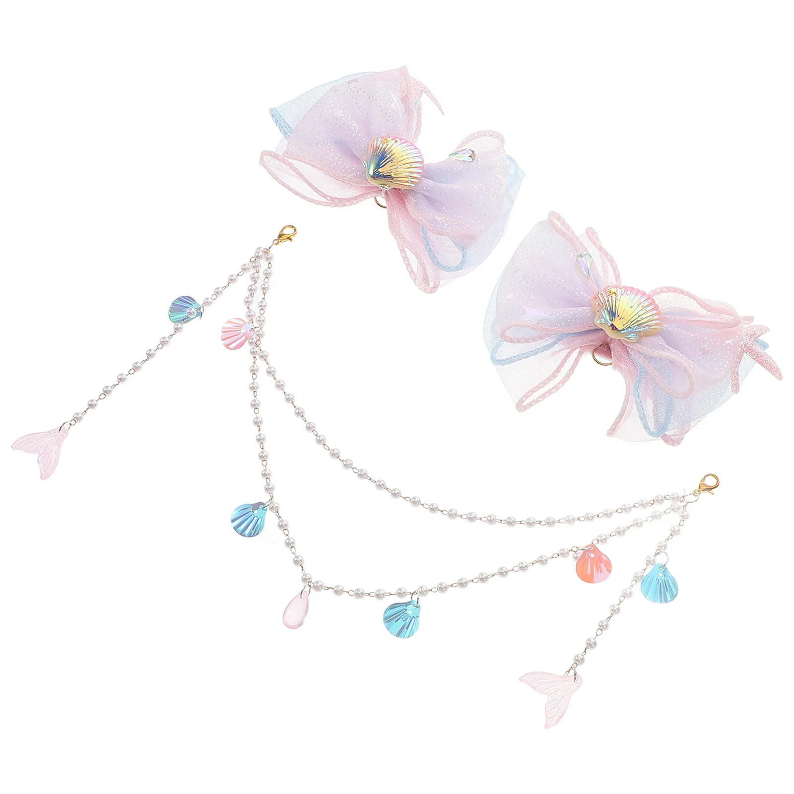 Mermaid Hair Accessories Flow Tassel Headband Sparkly Iridescent Bow Birthday Party Cosplay Mermaid Crown Girls Headpiece Ocean