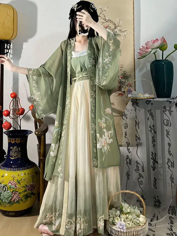 

Hanfu Women Chinese Traditional Cosplay Costume Ancient Song Dynasty Hanfu Dress Spring Summer 3pcs Green Sets Plus Size XL