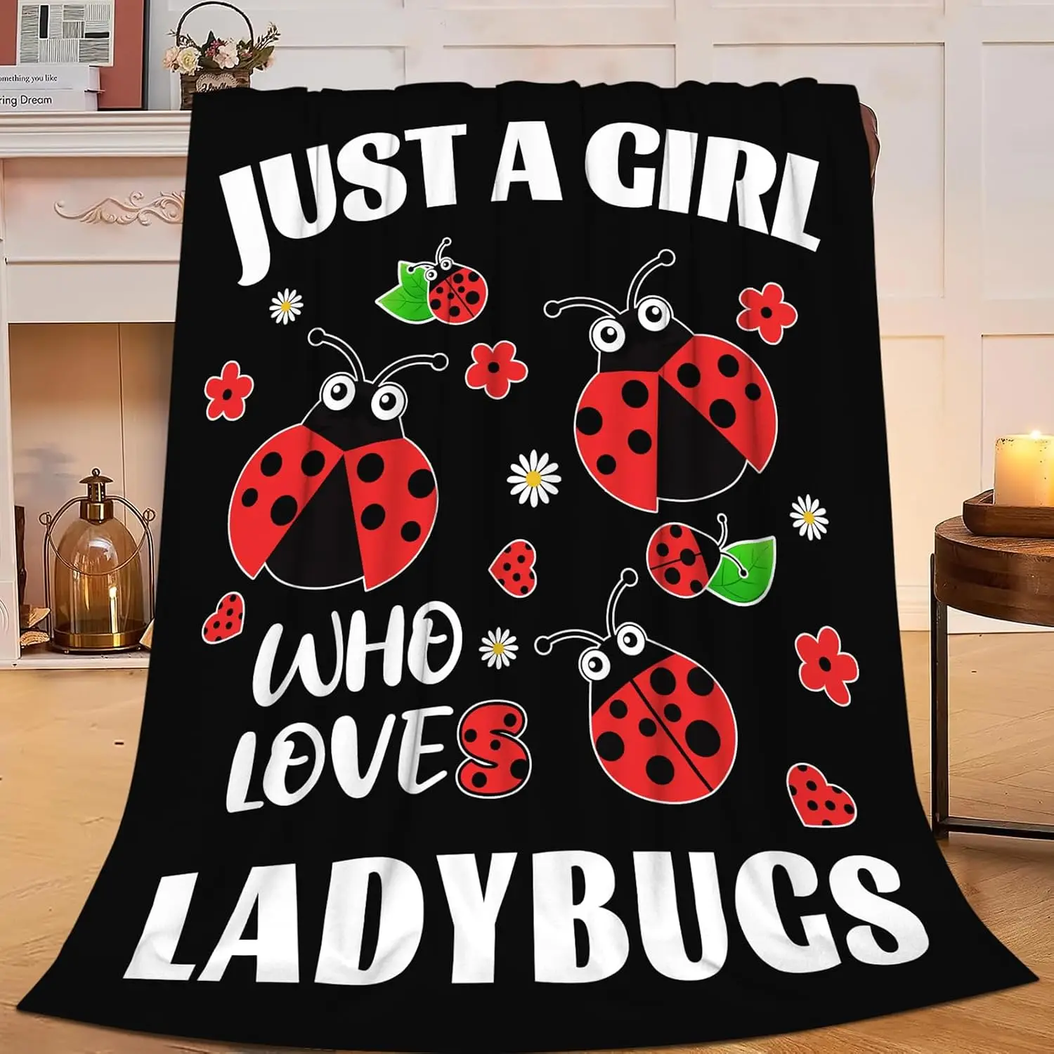 Cute Ladybug Lover Throw Blanket Plush Cozy Chunky Gift for Girl Child Nursery Room Decor 150x200cm