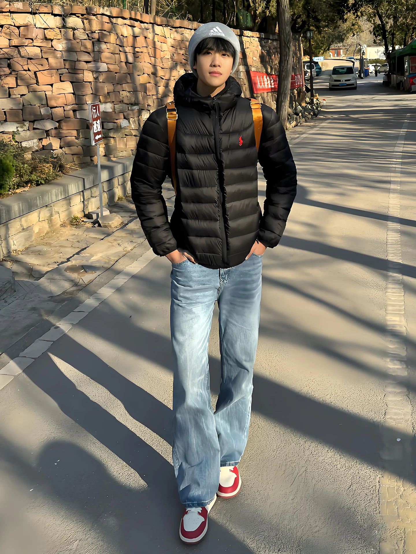 

Retro American Blue Waed Thiened Fce Men's Jeans Spring Season Straight Leg Micro Flared Knife Casual Trousers