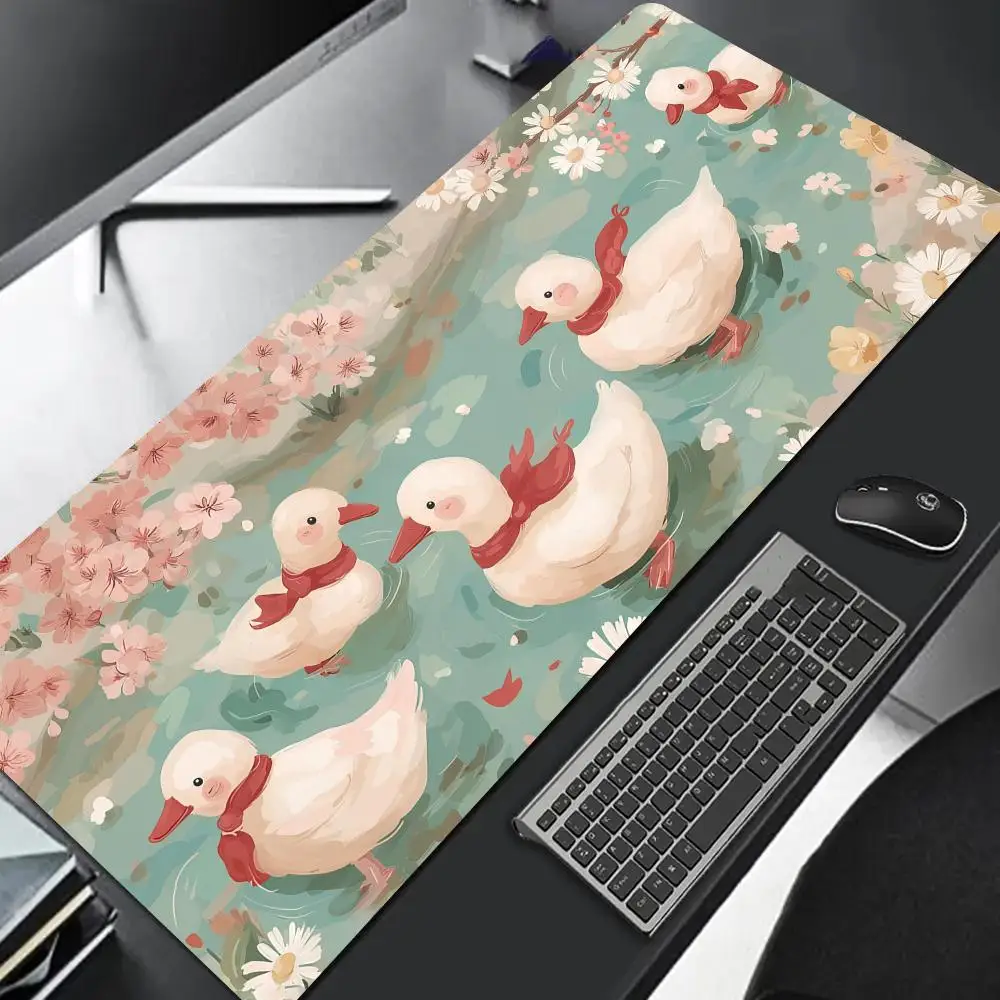 Cute Duck Sakura Mouse Pad Large Rubber Base Anti-slip PC Desk Accessories Mousepad for Office and Gamer Keyboard Mats Decor Mat