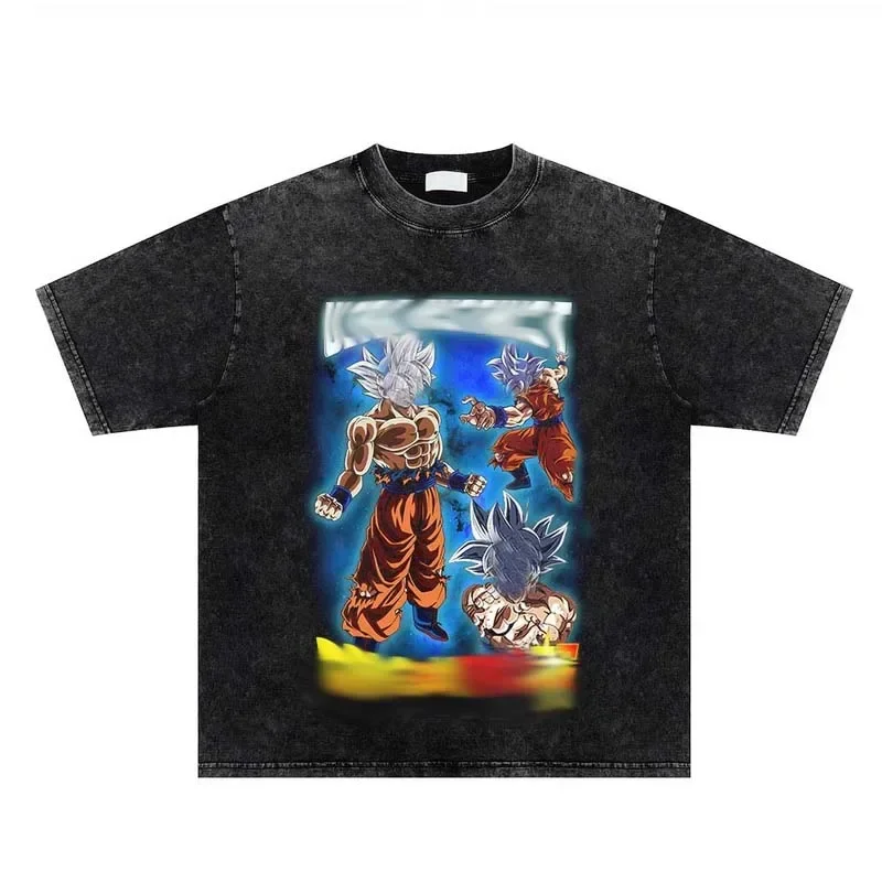 

Men Japan Anime Dragon Ball Graphic Print T Shirts Streetwear T Shirts T-shirts Short Sleeved Washed Retro Oversize T Shirt