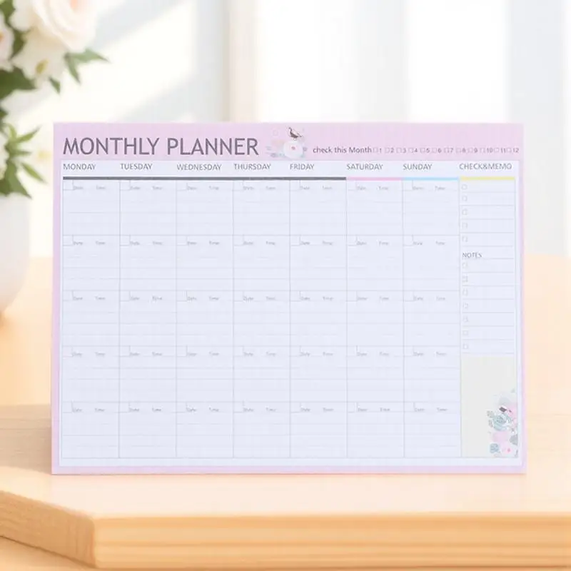 

20 Sheets Monthly Planner Notebooks 2024 Kawaii Pink Calendar Agenda Schedule Book School Delicate Animal Flower Pattern 12