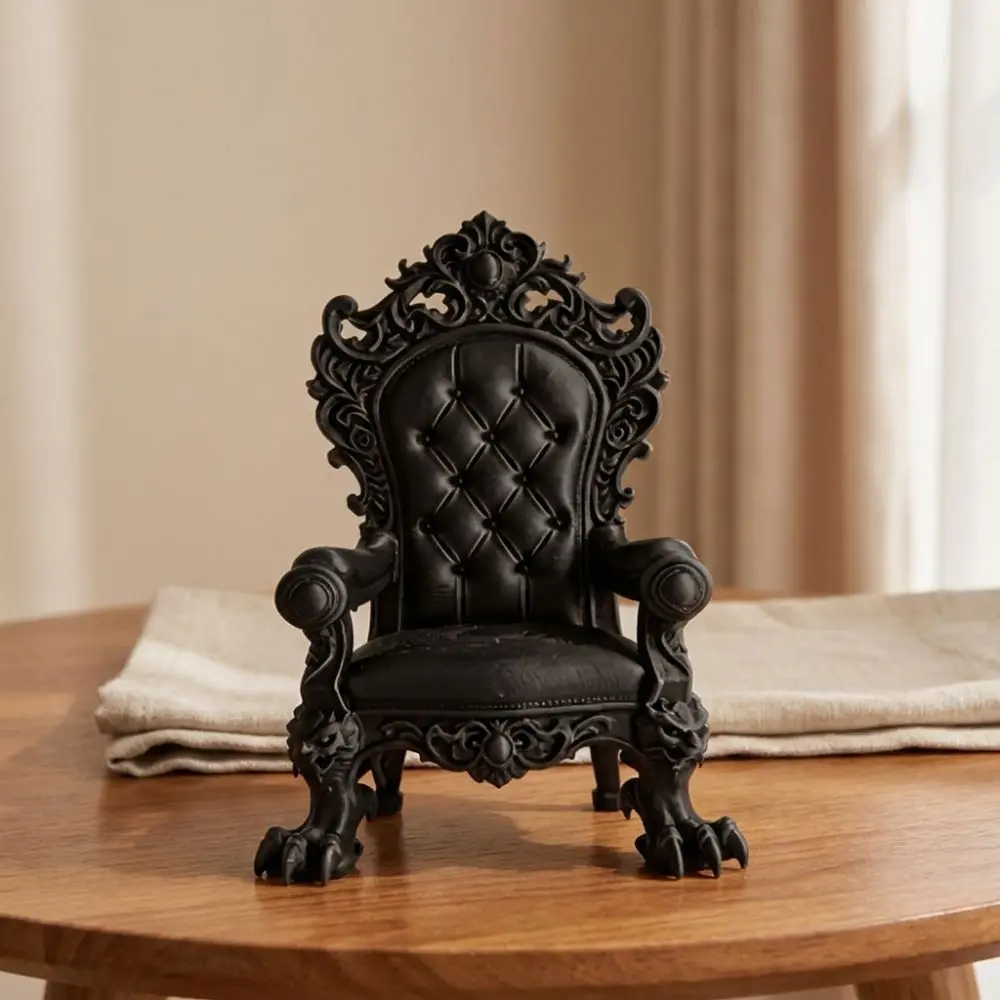 3D Printed Mini Gothic Throne Display Chair Vintage Dark Style Luxury Throne Stand Imitation Cushion Back Claw Legs
