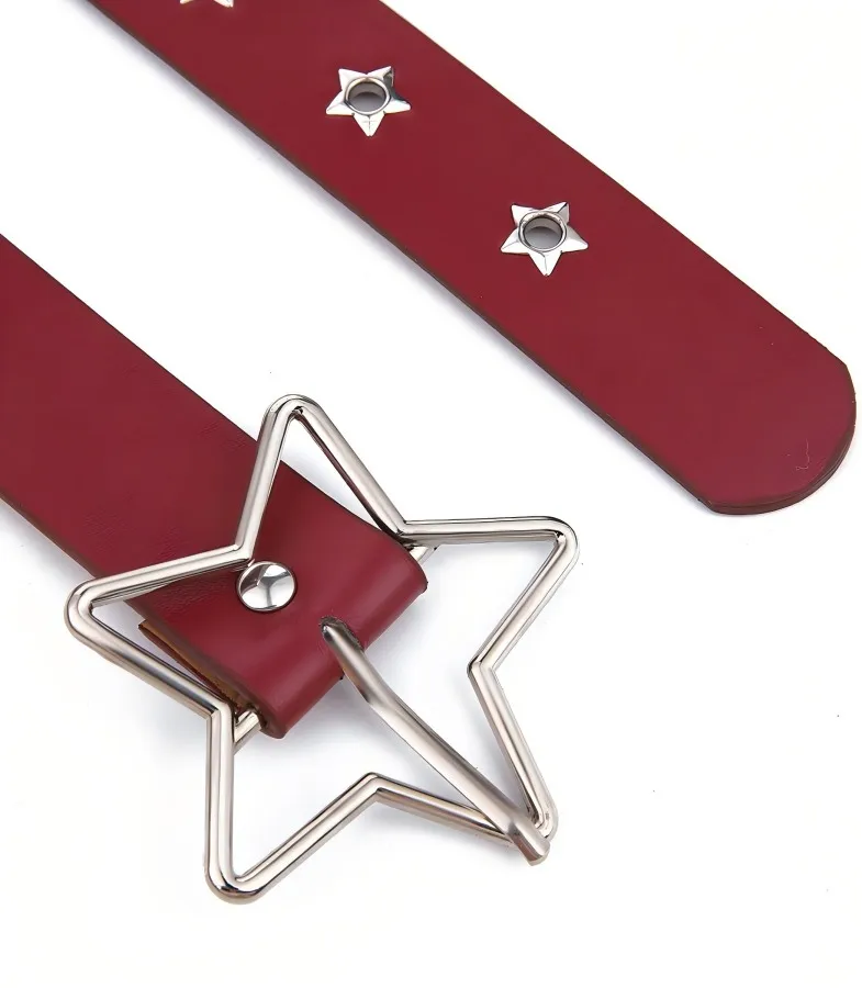 Cintura decorativa con fibbia a stella in stile punk con fori multipli, piccoli occhi a forma di stella, cintura multifunzionale, adatta per la moda