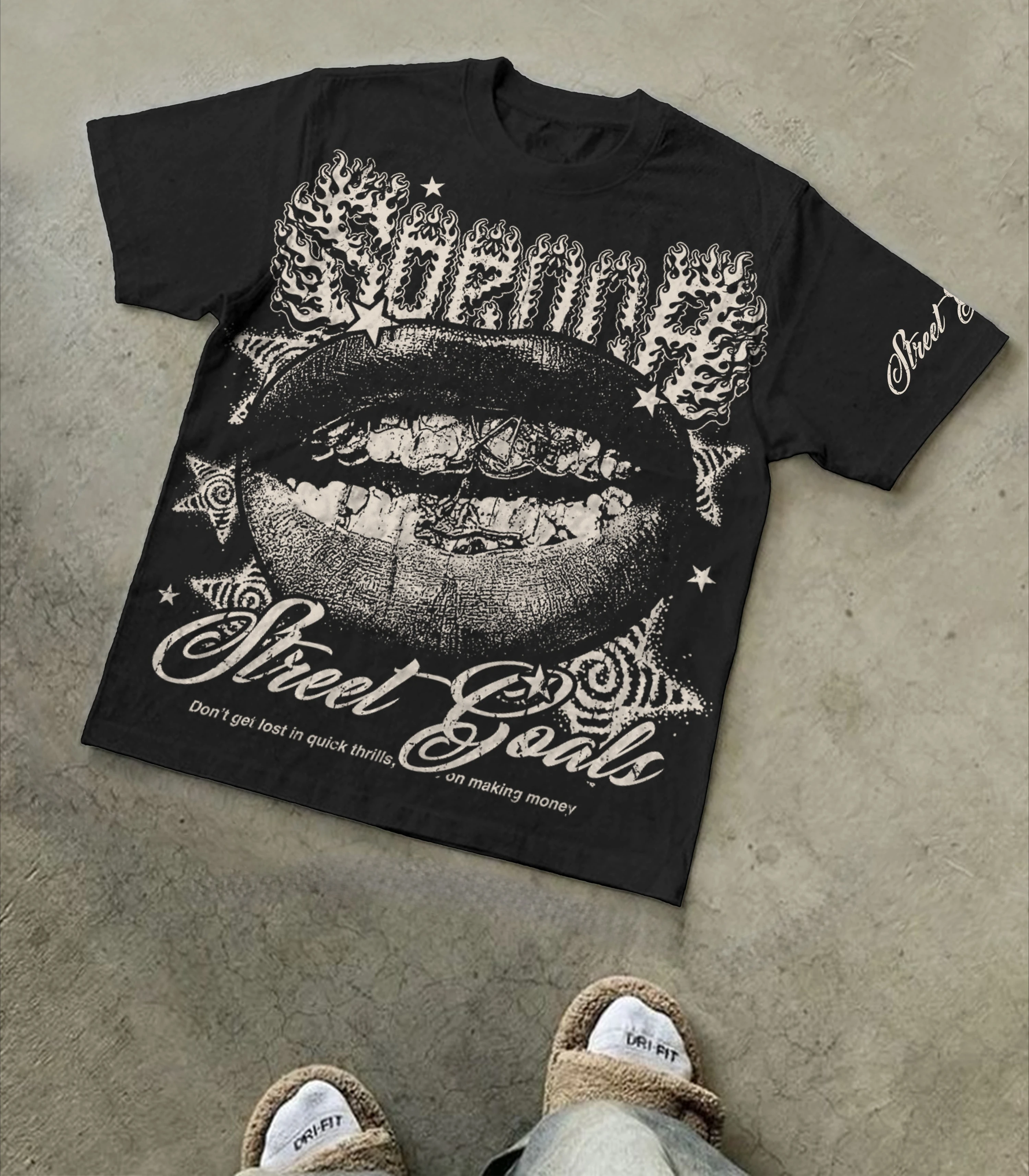 Street Goals Lip Braces Make Vintage bedruckte Grafiken auf Baumwoll-Oversize-T-Shirts, Baumwoll-Sommerkleidung, modische Print-T-Shirts