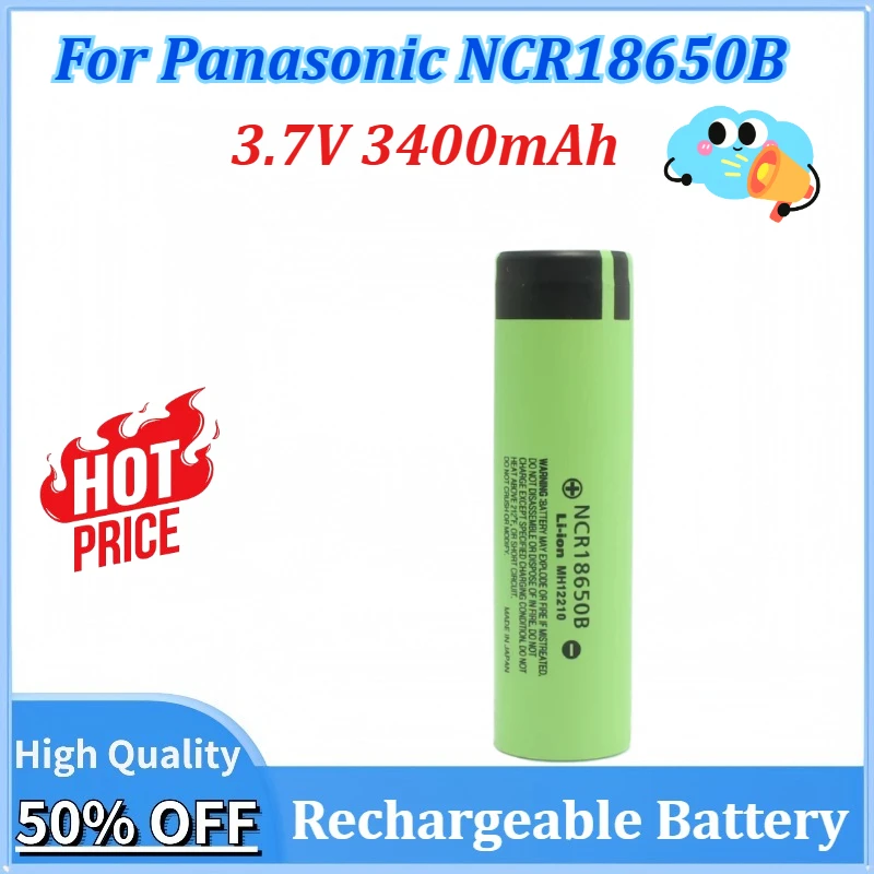 

Newly upgraded 3.7V 3400mAh 18650 Lithium Battery for Panasonic NCR18650B Rechargeable Battery for Flashlight Torch Batteries