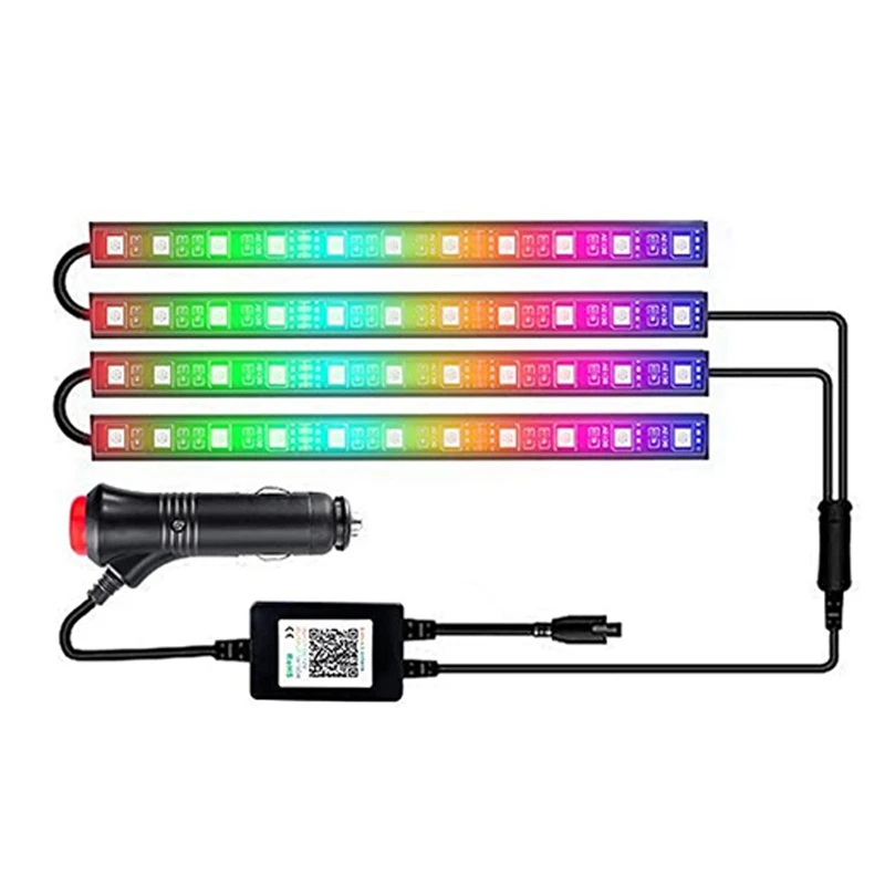 Interior Car Lights,12 LED Car LED Strip Light,Car Led Interior Lights, Bluetooth APP Control,Multi DIY Colour Music