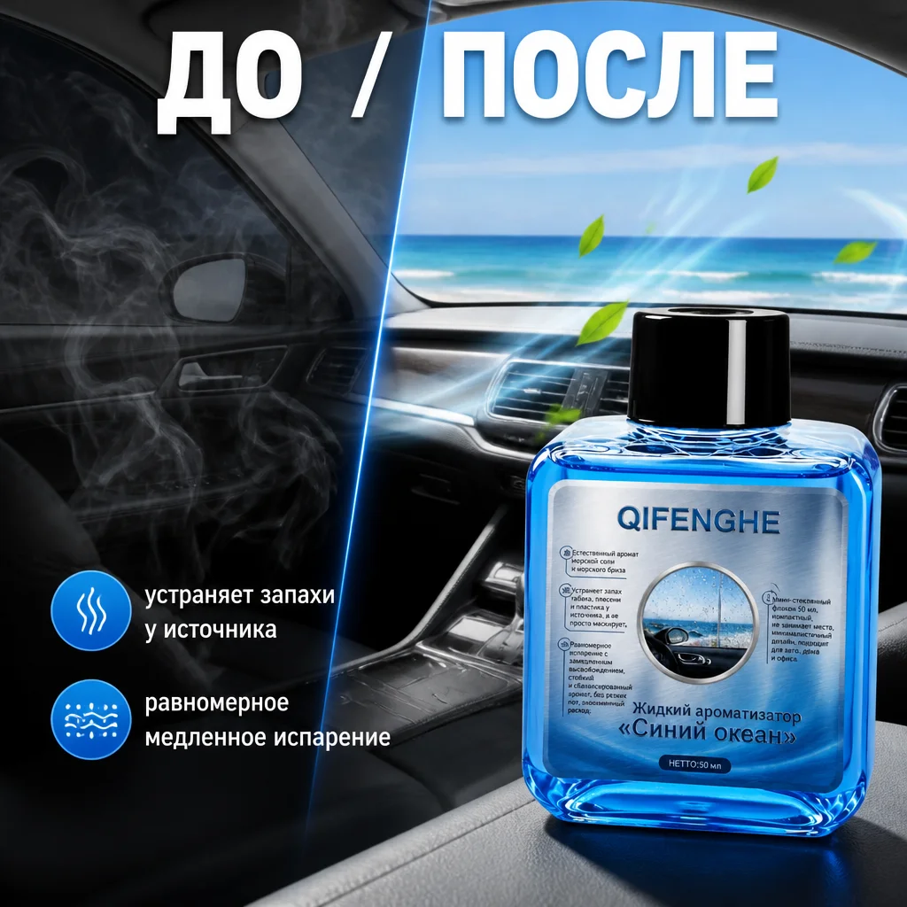 Liquid Air Freshener for Car Interior, Marine Fragrance 50ml, Eliminates Odors in the Car.