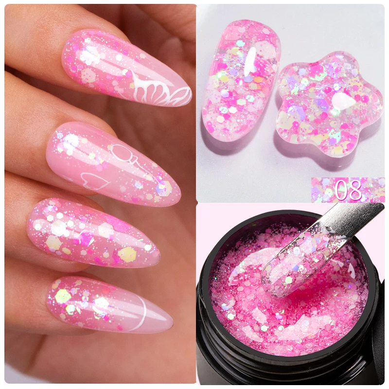 BOZLIN Neon Glitter Sequins Gel, Esmalte, Laser, Colorido, Espumante, Brilhante, Soak Off, LED UV, Arte, Vernizes, 5ml