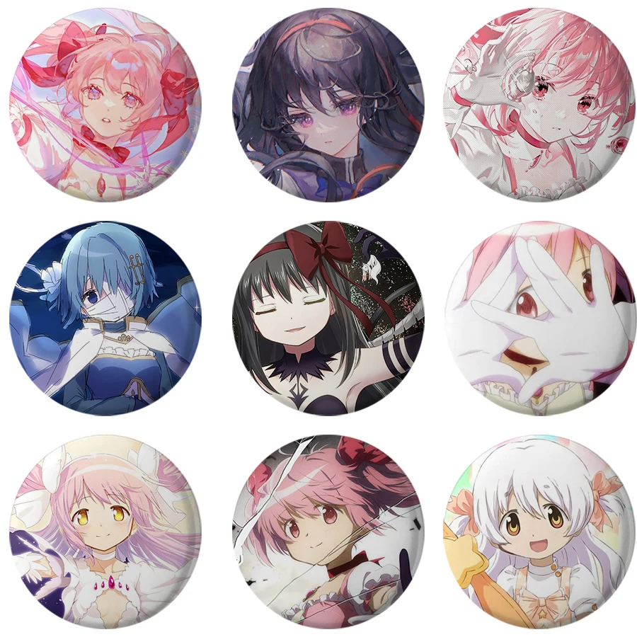 58mm New Japan Anime Puella Magi Madoka Magica Button Pin Miki Sayaka Kawaii Girl Cartoon Brooch Badge Bag Accessories Fans Gift